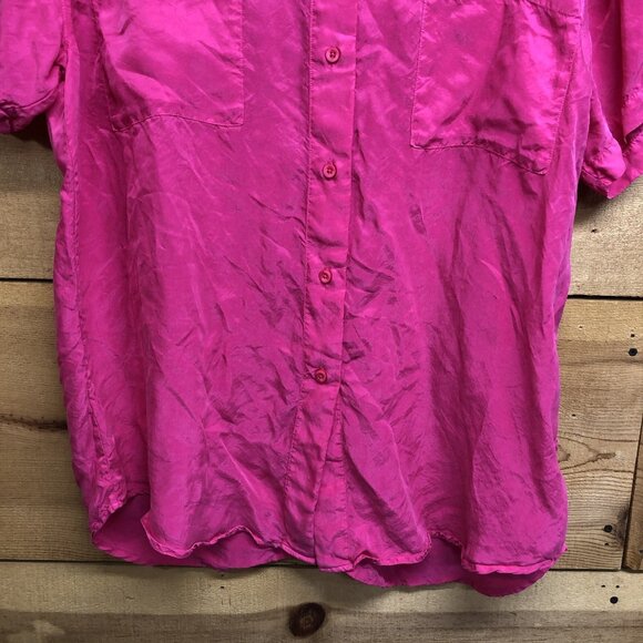 LEFT ON FRIDAY Short Sleeve Button Down Shirt Womens Size S/M 100% Silk Pink - Picture 4 of 11
